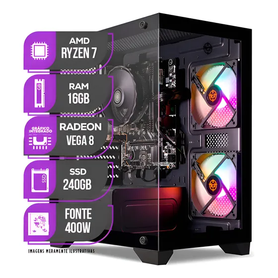 Imagem do produto Pc Gamer Mancer, Ryzen 7 5700g, 16gb Ddr4, Ssd 240gb 16 Gb
