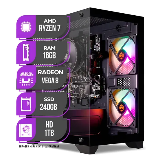 Imagem do produto Pc Gamer Mancer, Ryzen 7 5700g, 16gb Ddr4, Ssd 240gb, Hd 1tb 16 Gb