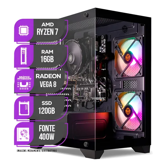 Imagem do produto Pc Gamer Mancer, Ryzen 7 5700g, A520m, 16gb Ddr4, Ssd 120gb 16 Gb