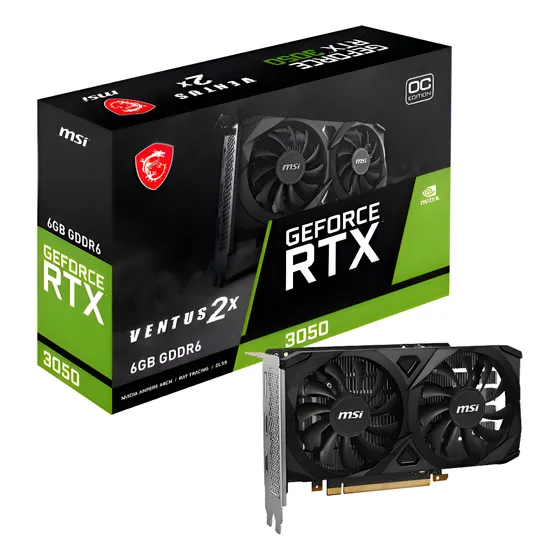 Imagem do produto Placa de Video MSI GeForce RTX 3050 Ventus 2X OC, 6GB, GDDR6, 96-bit, 912-V812-016-NAC