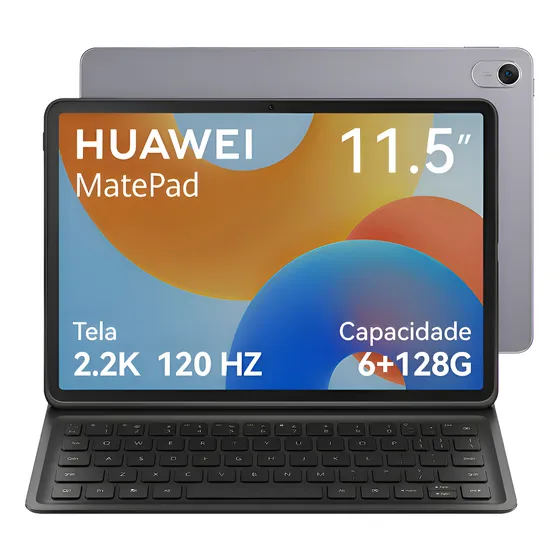 Imagem do produto Tablet HUAWEI MatePad 11.5 New Tablet com Teclado Destacável Wifi 6+128GB Tela FullView de 11.5”2.2K 120 Hz Câmera Traseira 13 MP Câmera Frontal 8 MP Bateria de 7700 mAh Cinza