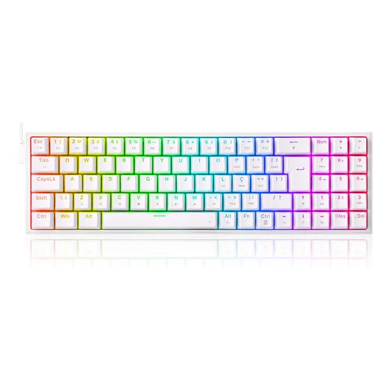 Imagem do produto Teclado Mec Redragon Pollux 75% Rgb Branco Switch Blue Abnt2 Idioma Português Brasil