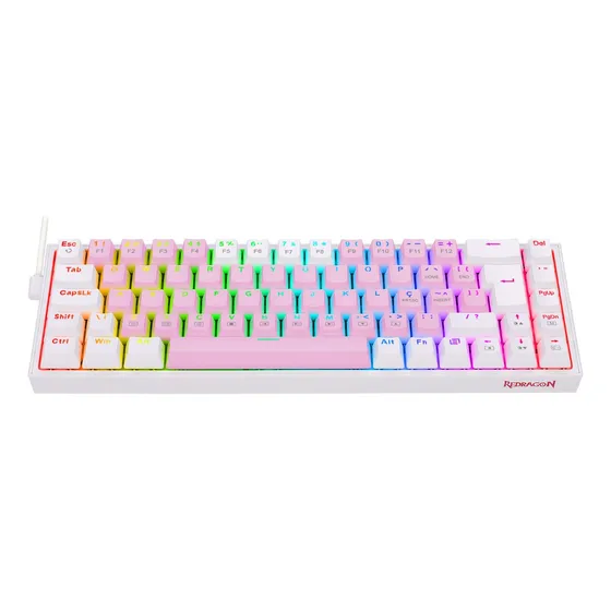 Imagem do produto Teclado Mecanico Gamer Redragon Castor Rosa K631pw-rgb Abnt2 Cor de teclado Rosa com Branco Idioma Português Brasil
