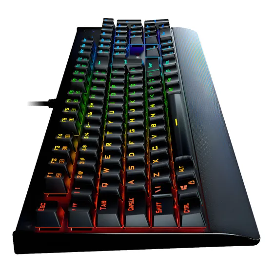 Imagem do produto Teclado mecanico gamer Redragon Kala K557 QWERTY Outemu Brown português Brasil cor preto com luz RGB