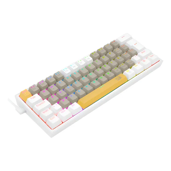 Imagem do produto Teclado Redragon Fizz Sunshine 60% K617 Rgb-yl&gy&wt Pt-brow Cor de teclado Amarelo Branco e Cinza Idioma Português Brasil