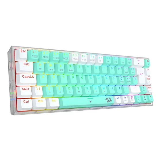 Imagem do produto Teclado Sem Fio Castor Pro Branco com Menta RGB Mecânico 65% com Switch Gentle Mine Redragon